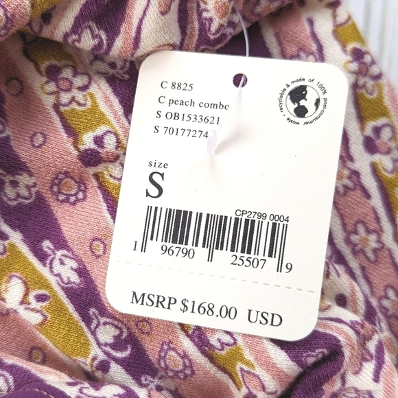 Free People Phoebe Printed Jersey Maxi Wrap Dress in Peach Combo Size Small NWT - Picture 10 of 11